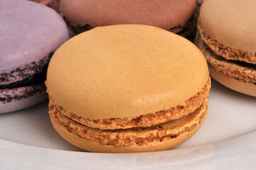 Macaron saveur vanille dans une assiette avec d'autres macarons