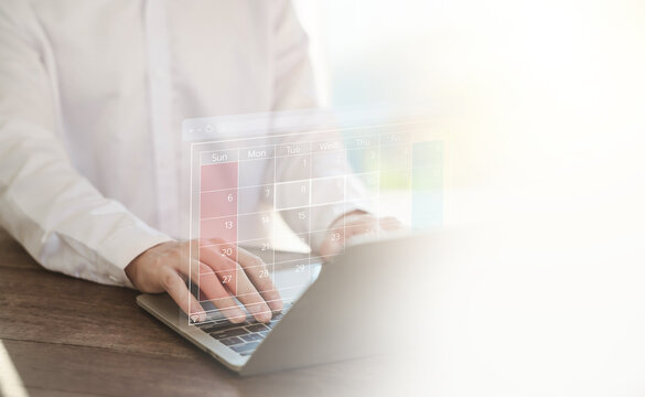 appointment manage of work meetings in a calendar, business project plan. concept of organized event management, agenda reminder, and schedule design on digital online