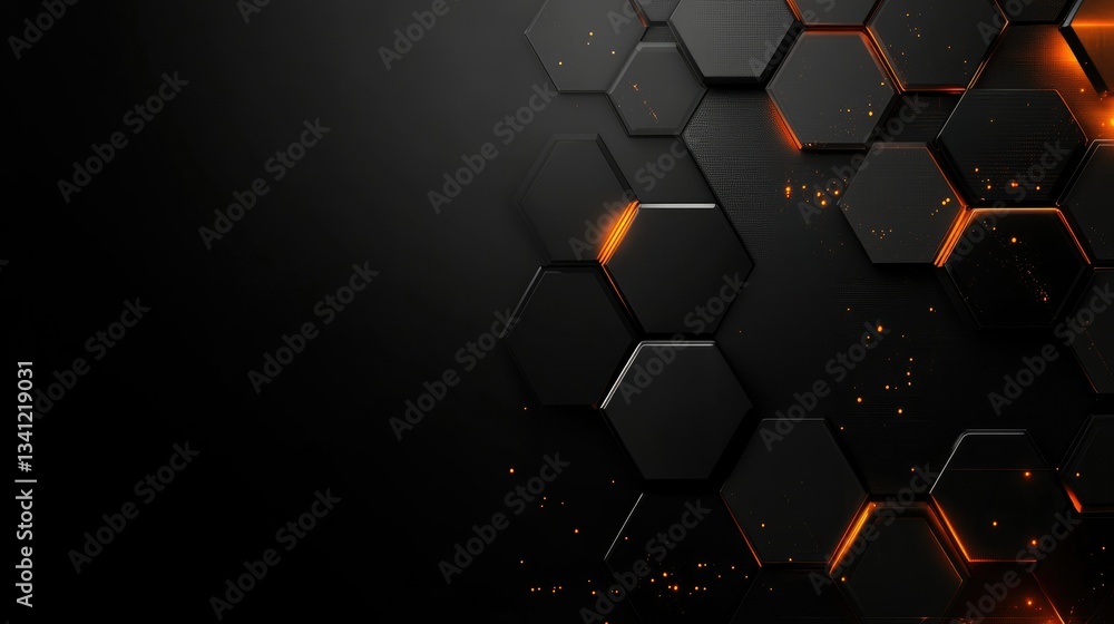 Poster sleek hexagonal shapes layered in an abstract fashion with high-tech digital energy.