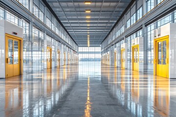 A state-of-the-art industrial complex highlighting innovative machines and spotless, shiny floors engineered for streamlined operations