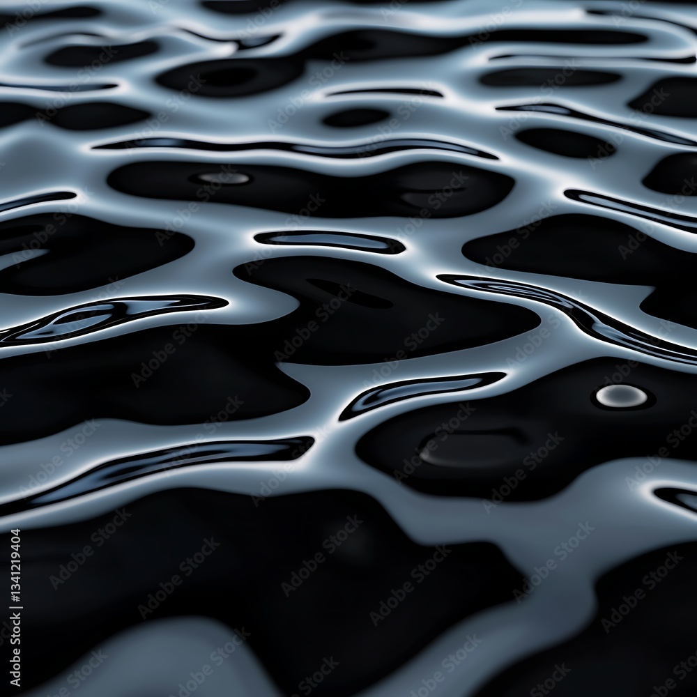 Poster a close-up view of dark water with smooth, reflective ripples creating a serene and tranquil atmosph