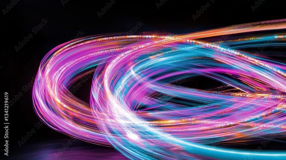 Poster the concept of data transfer speed and digitization is symbolized by an abstract road that is illumi