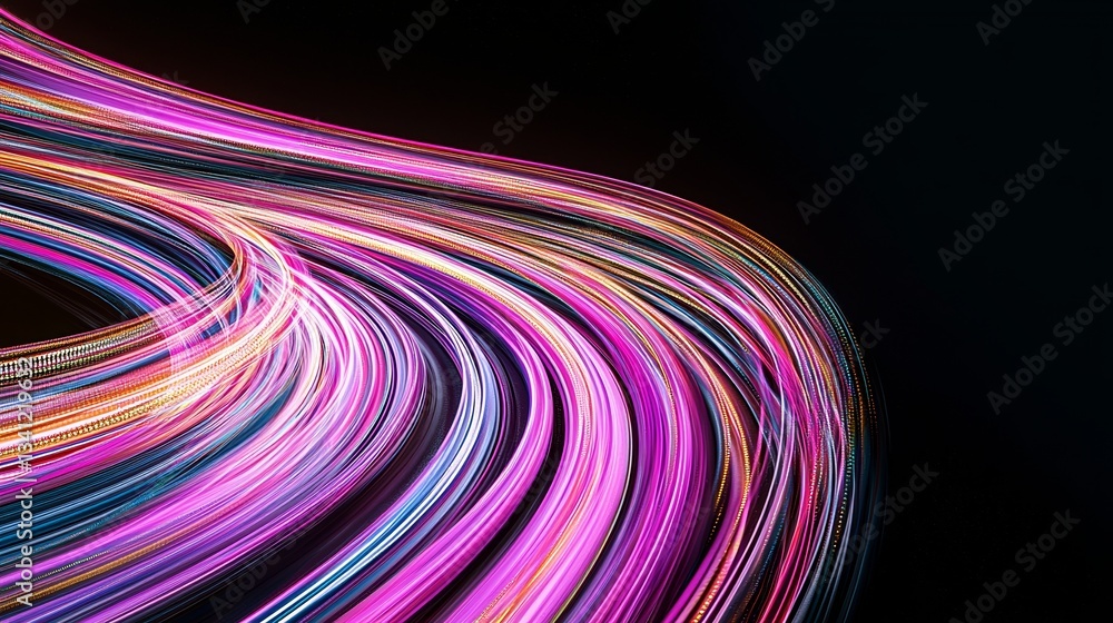 Poster blue light trails illuminating an abstract road serve as a symbol for the concept of data transfer s