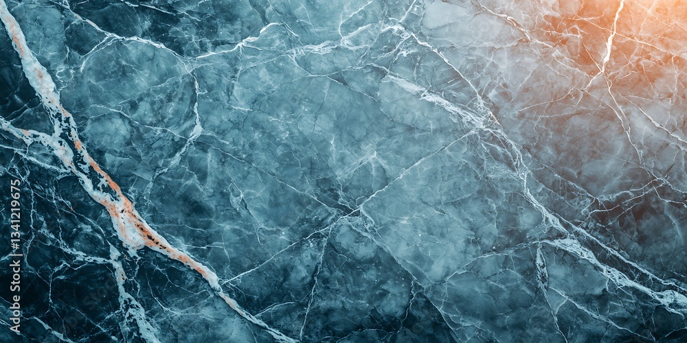 Poster a close-up of a textured marble surface displaying blue tones with intricate veining and a warm glow