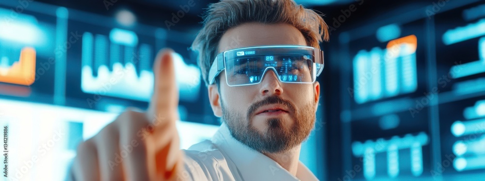 Aufkleber male scientist in smart glasses analyzing data in lab environment