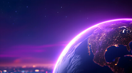 Glowing Holographic Earth at Night with City Lights
