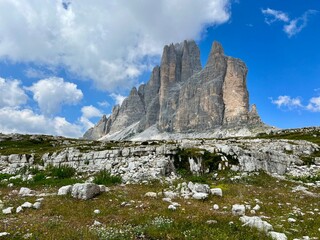 Famous Italian National Park Tre Cime di Lavaredo. Hikes in the Dolomites.  