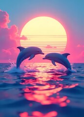 dolphin jumping at sunset