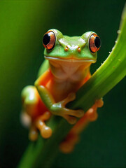 A glass frog clinging to the underside of a leaf in the Peruvian Amazon, extreme close-up