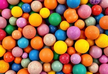 Obraz premium Abstract background of vibrant, multicolored balls, varying sizes and textures, background, trendy