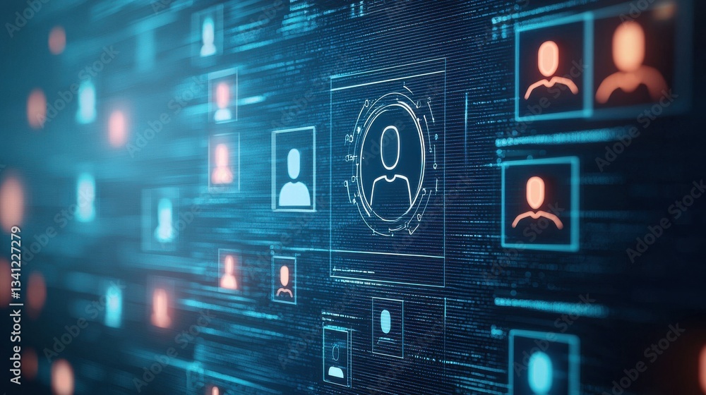 Poster digital interface with user profile icons and data connections