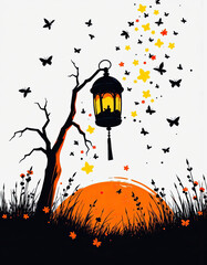 halloween background with pumpkin and bats