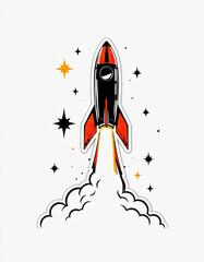 cartoon rocket in space