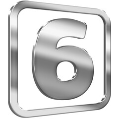 Number Six 3D icon with silver metallic effect in a square with modern design