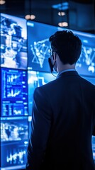 Futuristic security operations center advanced ai technology digital surveillance high-tech environment strategic overview giga-pixel fidelity