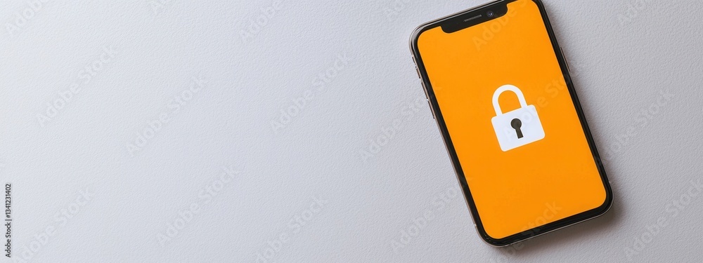 Poster smartphone displaying padlock symbol on orange background