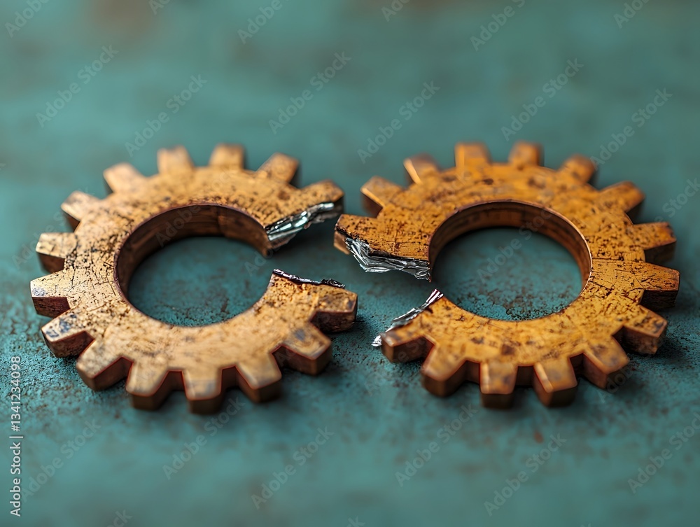 Poster broken gears representing the collapse of a business system