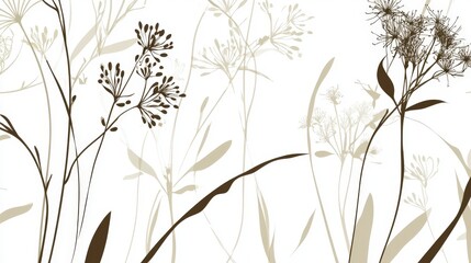 Naklejka premium Botanical Floral Art Print - Delicate Plant Silhouette Design