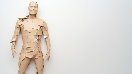 A unique cardboard mannequin showcasing creative design and innovation in art.