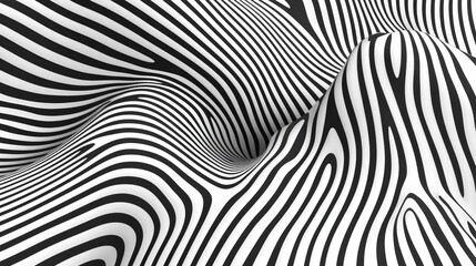 Abstract Black and White Wavy Lines  3D Illusion  Optical Art