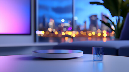 Modern Living Room at Night with City Lights