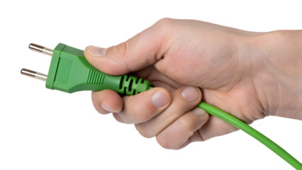 hand with electric green plug