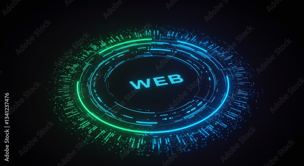 Aufkleber illuminated web: a luminous digital interface displaying the word 