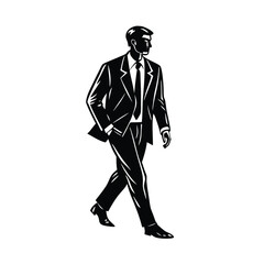 Stylish Man Walking in a Classic Business Suit Silhouette