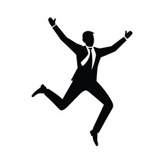Joyful Businessman Celebrates Success, Jumping with Excitement and Triumph