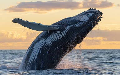 Obraz premium majestic humpback whale, Humpback Whale Breach at Sunset (2)