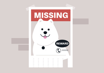 Heartfelt tear-off poster displayed throughout the neighborhood, urging locals to assist in locating a beloved missing animal, a flyer highlights the urgency and need for community support