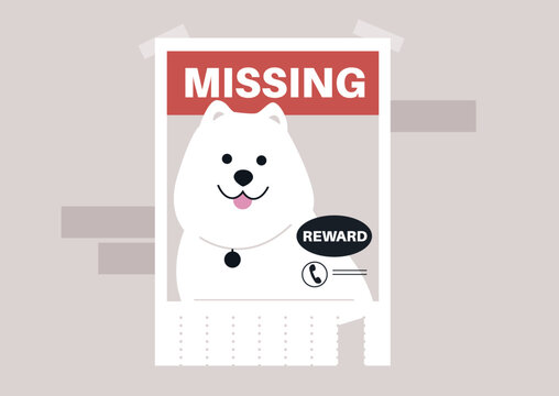 Heartfelt tear-off poster displayed throughout the neighborhood, urging locals to assist in locating a beloved missing animal, a flyer highlights the urgency and need for community support