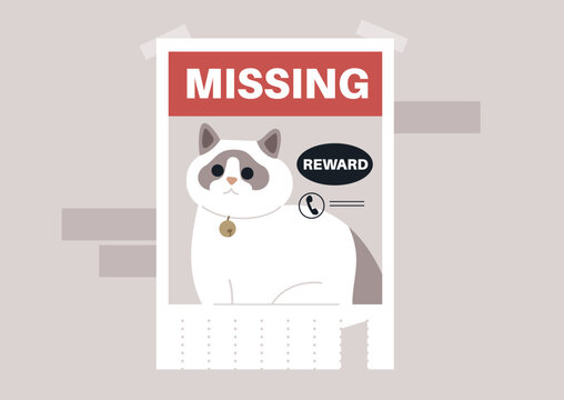 Heartfelt tear-off poster displayed throughout the neighborhood, urging locals to assist in locating a beloved missing animal, a flyer highlights the urgency and need for community support
