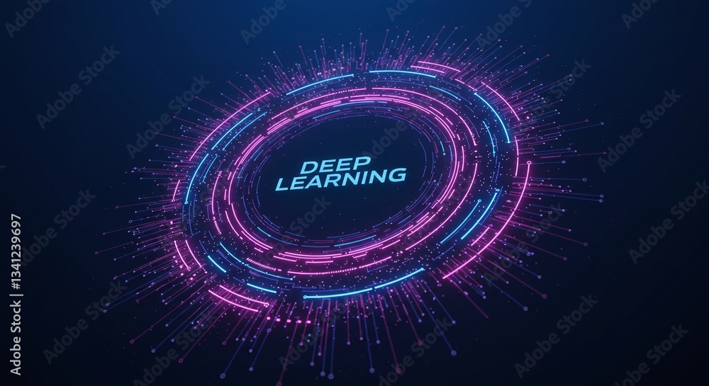 Poster illuminating deep learning: a captivating digital representation of deep learning, featuring glowing