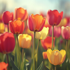 따스한 햇빛을 받고 있는 튤립