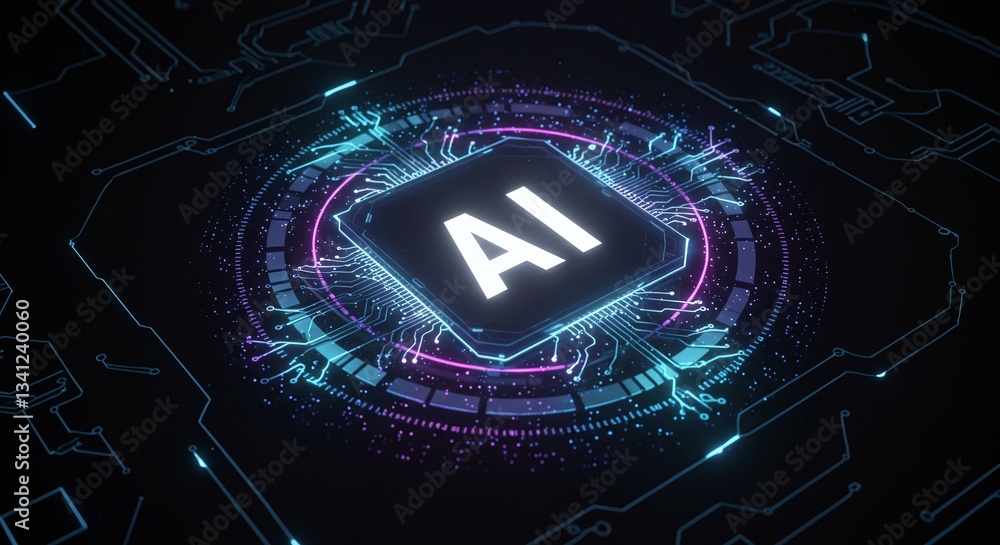 Poster ai core: a captivating image showcases the core of artificial intelligence, with a futuristic, glowi
