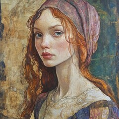 Portrait of a Red-Haired Woman in a Headscarf
