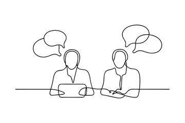 Oneline drawing of business meeting, discussion, communication, collaboration, teamwork, dialogue, c