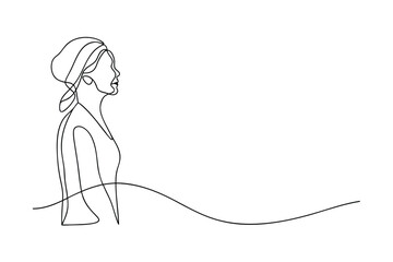 Elegant OneLine Drawing Woman Headscarf Minimalist Art Profile