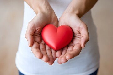 Fototapeta premium A Red Heart Held Gently in Loving Hands