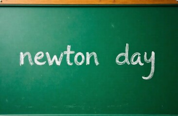 Obraz premium Newton day chalkboard sign on green classroom board