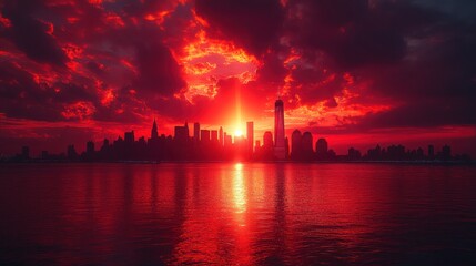 Fototapeta premium Fiery Cityscape at Sunset