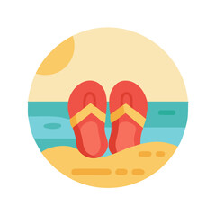Flip Flops on Beach – Flat Design Summer Vacation Vector