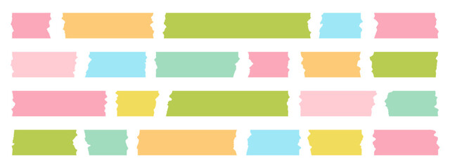 Set of colorful minimalistic sticky tape, mini comic washi tape vector elements