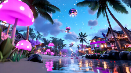 Dazzling Spaceport City with Alien Architecture at Night