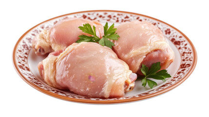 raw chicken breast with herbs isolated on white background 