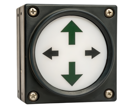 Directional control panel with clear navigation arrows on a transparent background