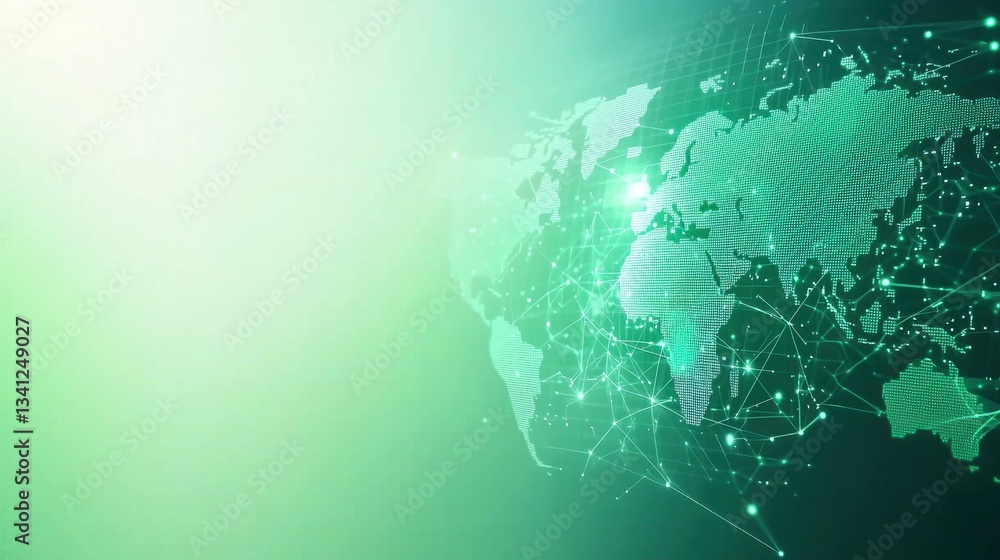 Poster abstract digital world map with networks and green gradient background