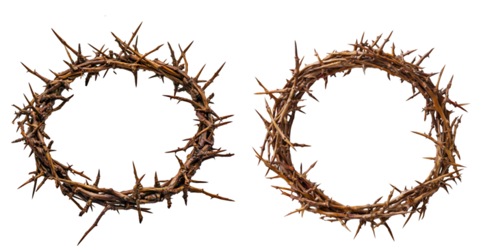 Close-up image of a Crown of Thorns, symbolizing sacrifice and pain isolate on transparent background, cutout
