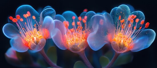 Obraz premium Glowing flowers, macro, dark background, art